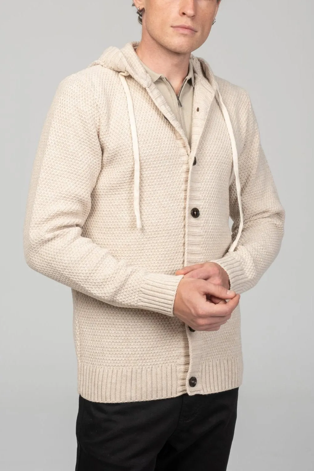 Full Button Up Waffled Cardigan - Beige