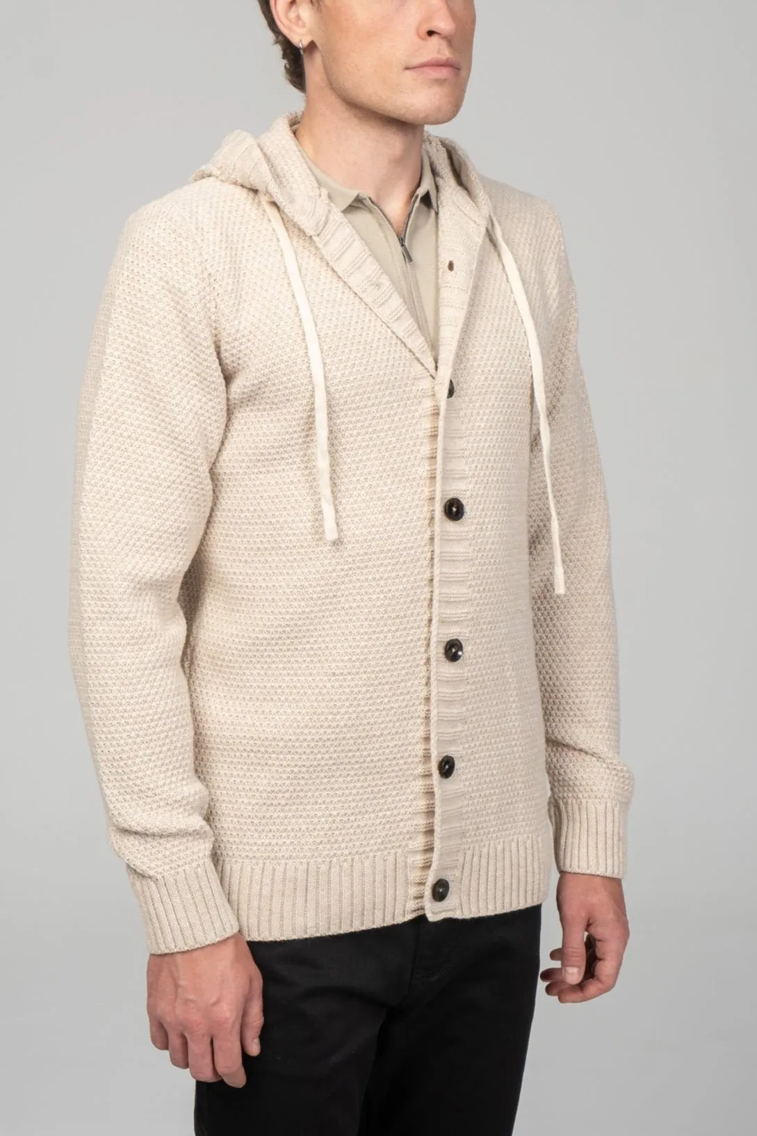 Full Button Up Waffled Cardigan - Beige