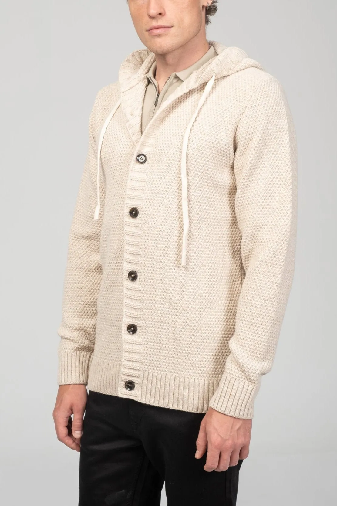 Full Button Up Waffled Cardigan - Beige