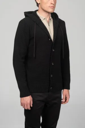 Full Button Up Waffled Cardigan - Black