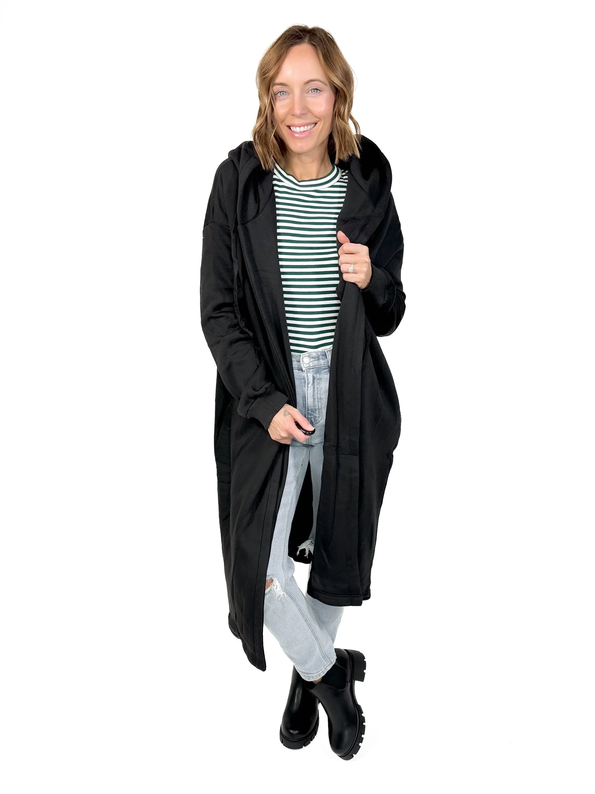 Gilbert Hooded Coatigan- BLACK -FINAL SALE