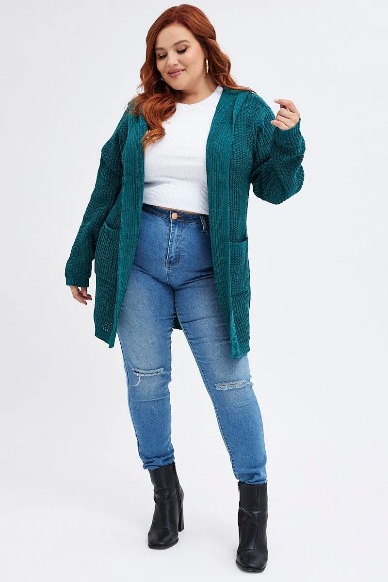 Green Knit Cardigan Hooded Longline