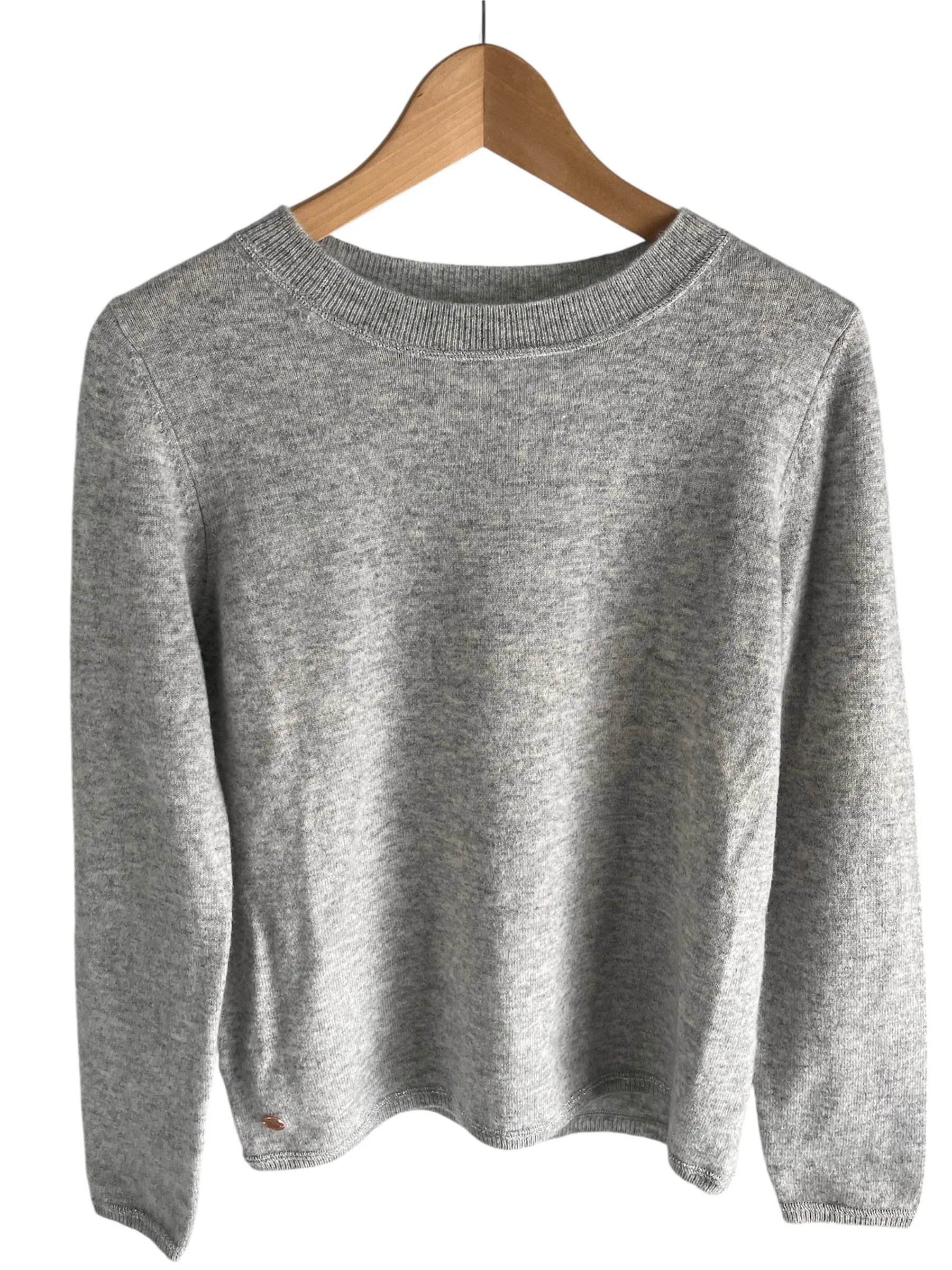 Grey boxy crew neck with multi colour diamante heart elbow patches