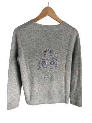 Grey boxy crew neck with "Day of the Dead" diamante back