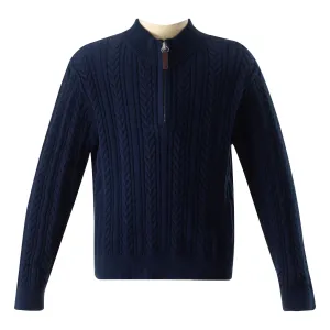 Half-zip Cable Knit Sweater, Navy