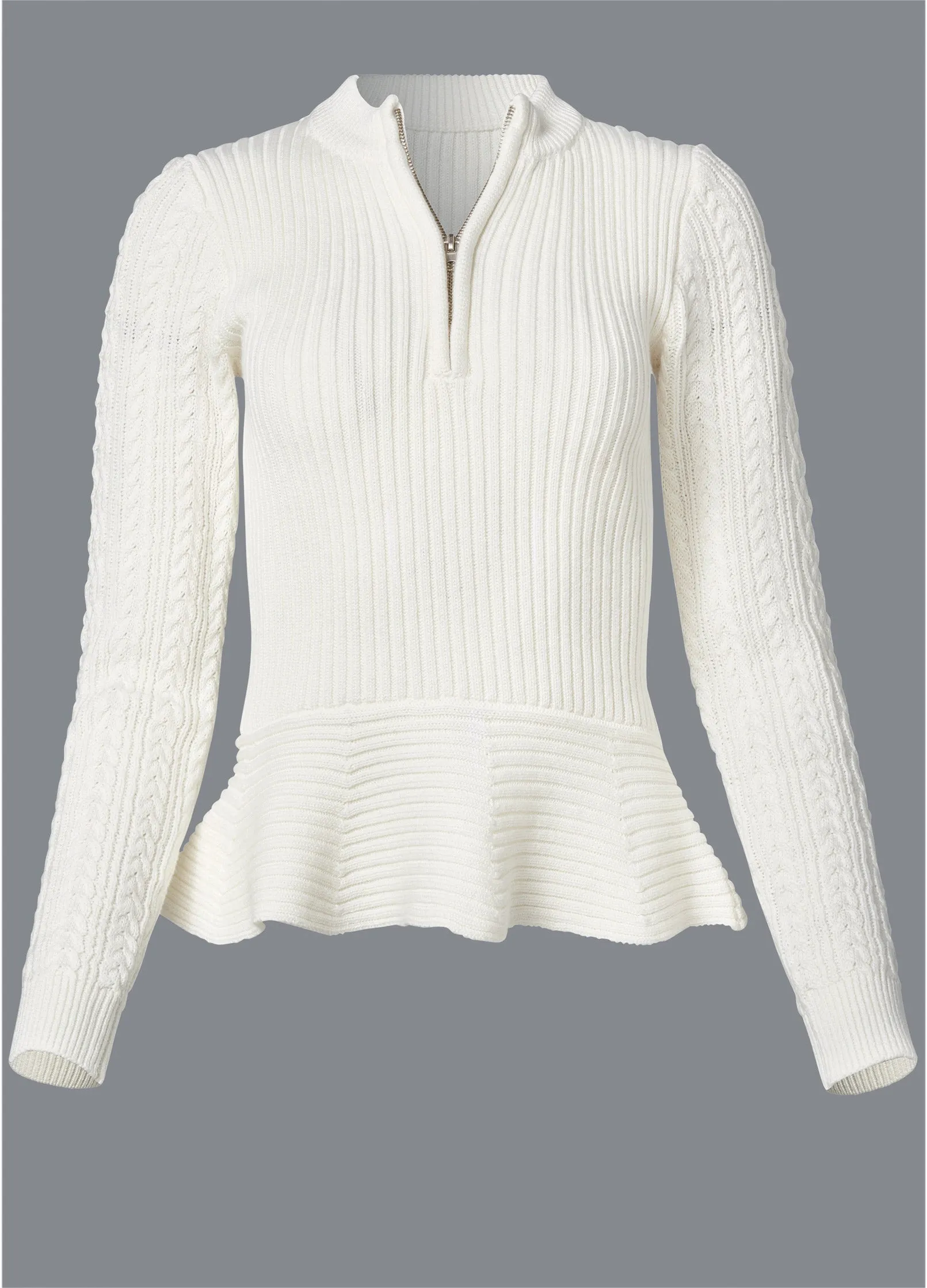 Half Zip Peplum Sweater - Off White