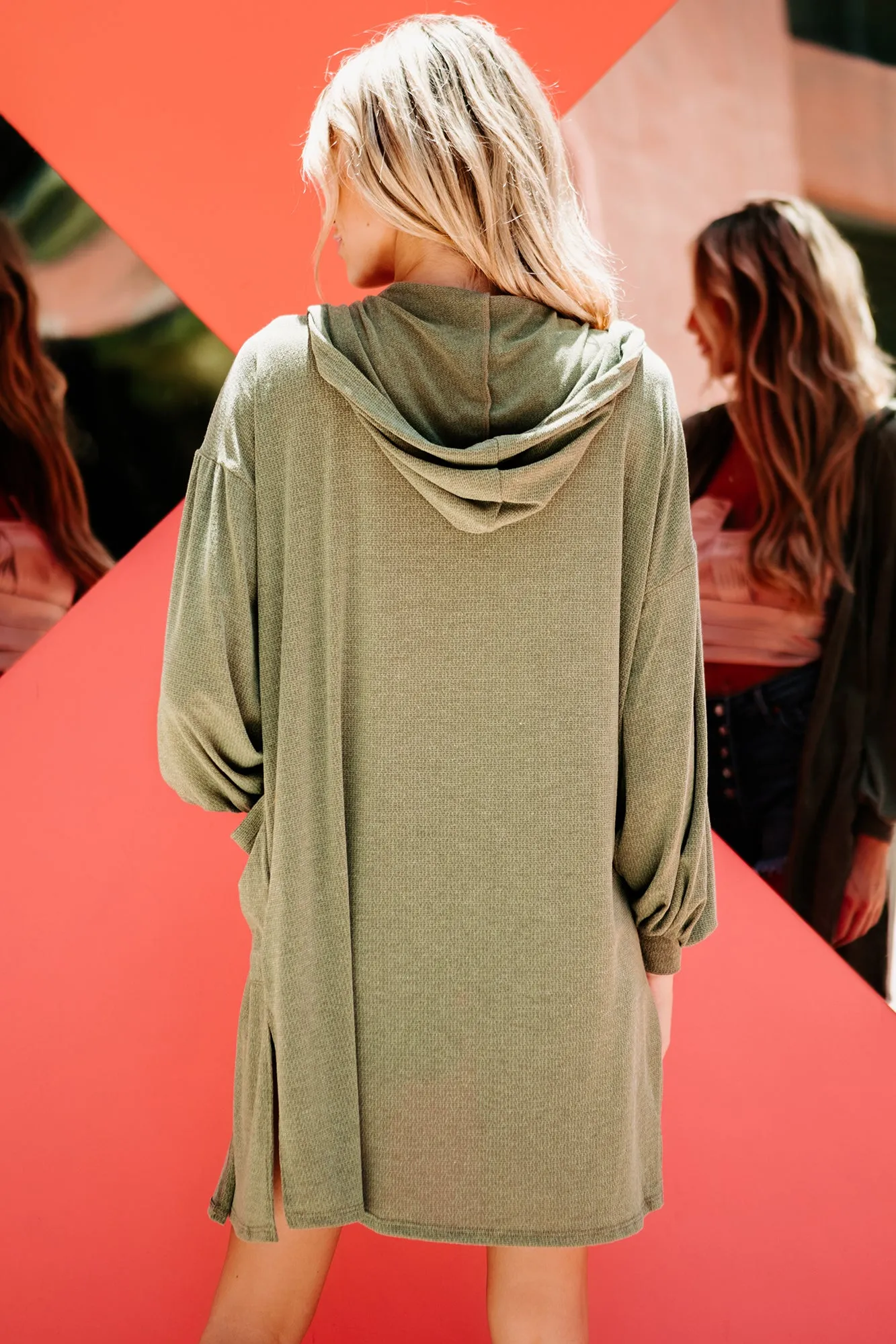 Hampton Hideaway Open Front Hooded Cardigan (Olive)