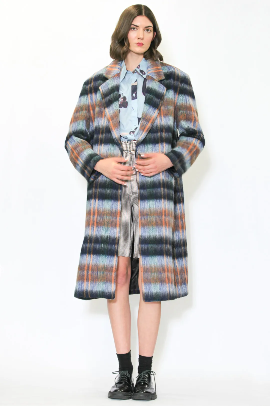 Heavy Wool Blue Plaid Coat