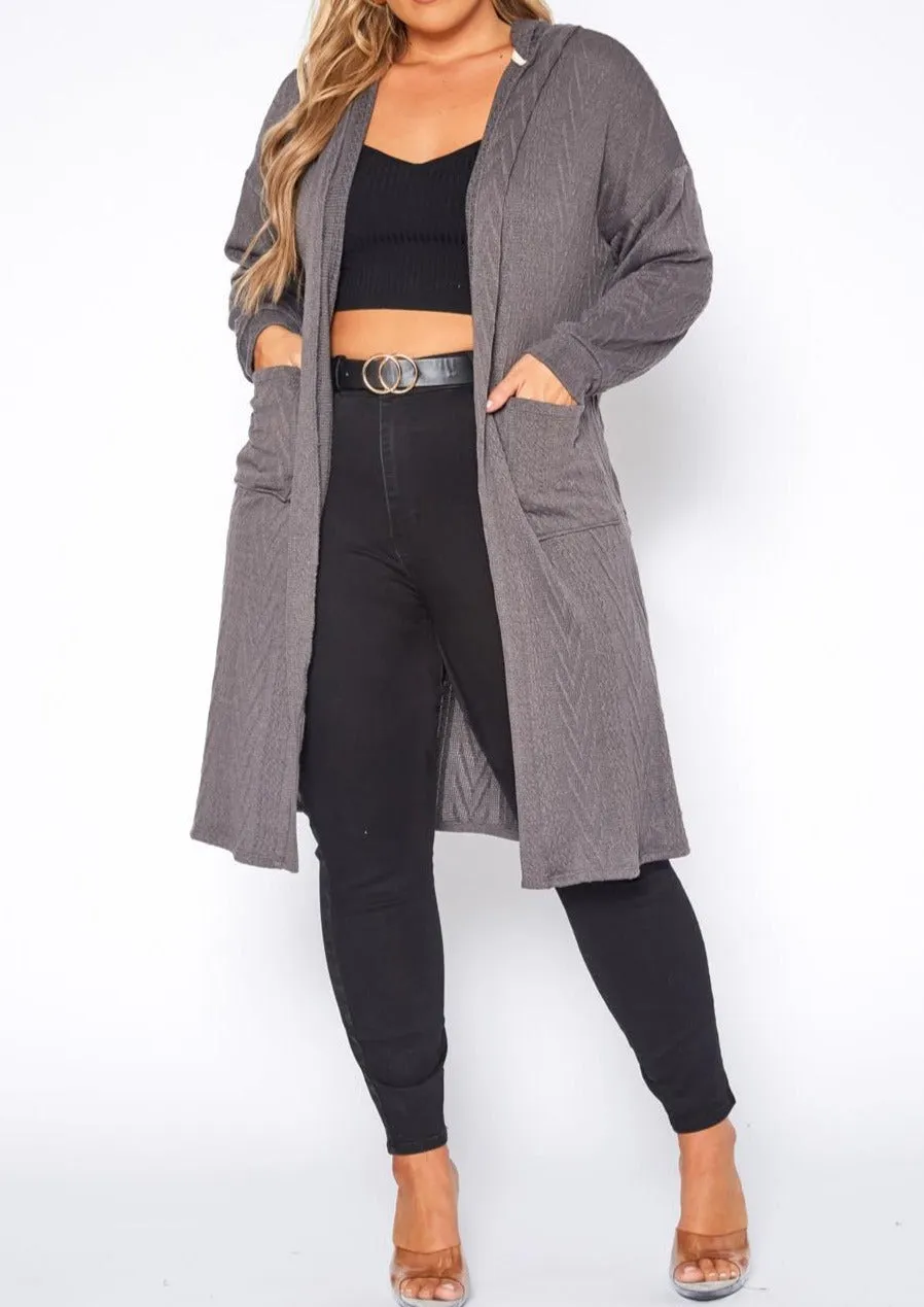 Hi Curvy Plus Size Boho Knit Hooded Duster Cardigan