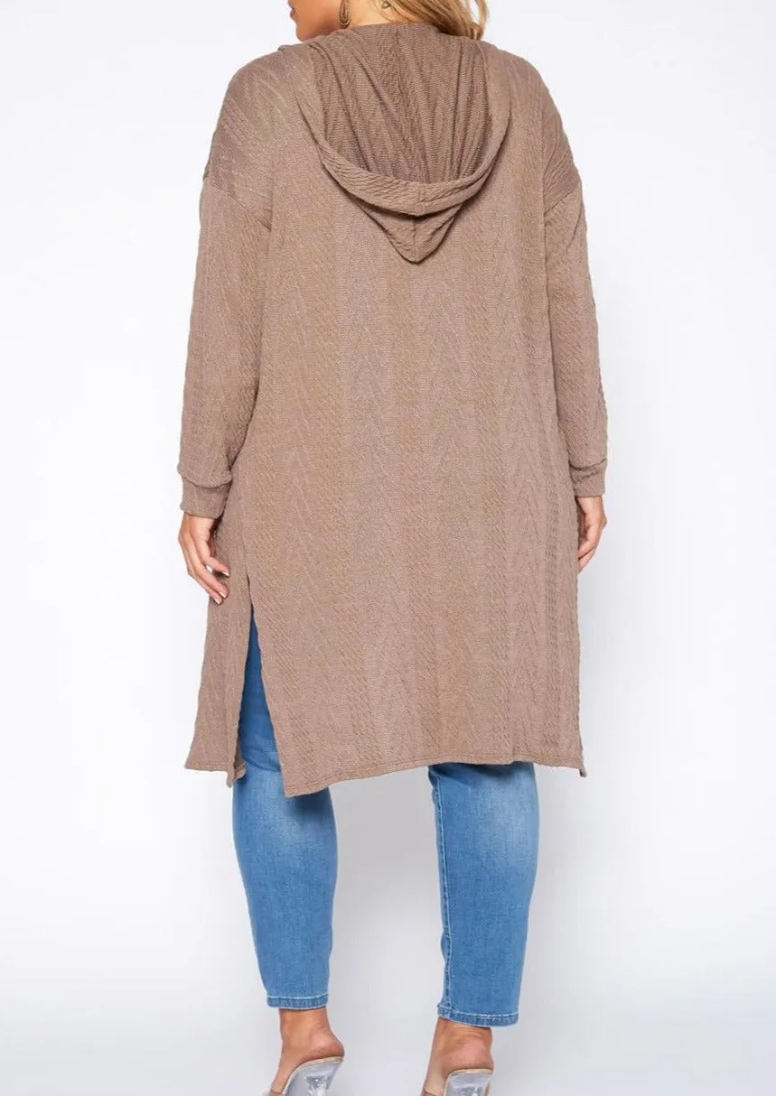 Hi Curvy Plus Size Boho Knit Hooded Duster Cardigan