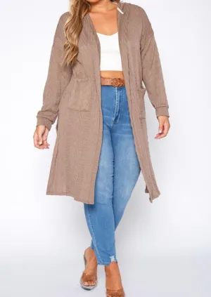 Hi Curvy Plus Size Boho Knit Hooded Duster Cardigan