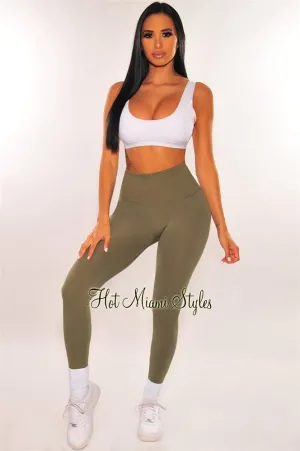 HMS Lounge: Olive Textured Waistband High Waist Fleece Lined Leggings