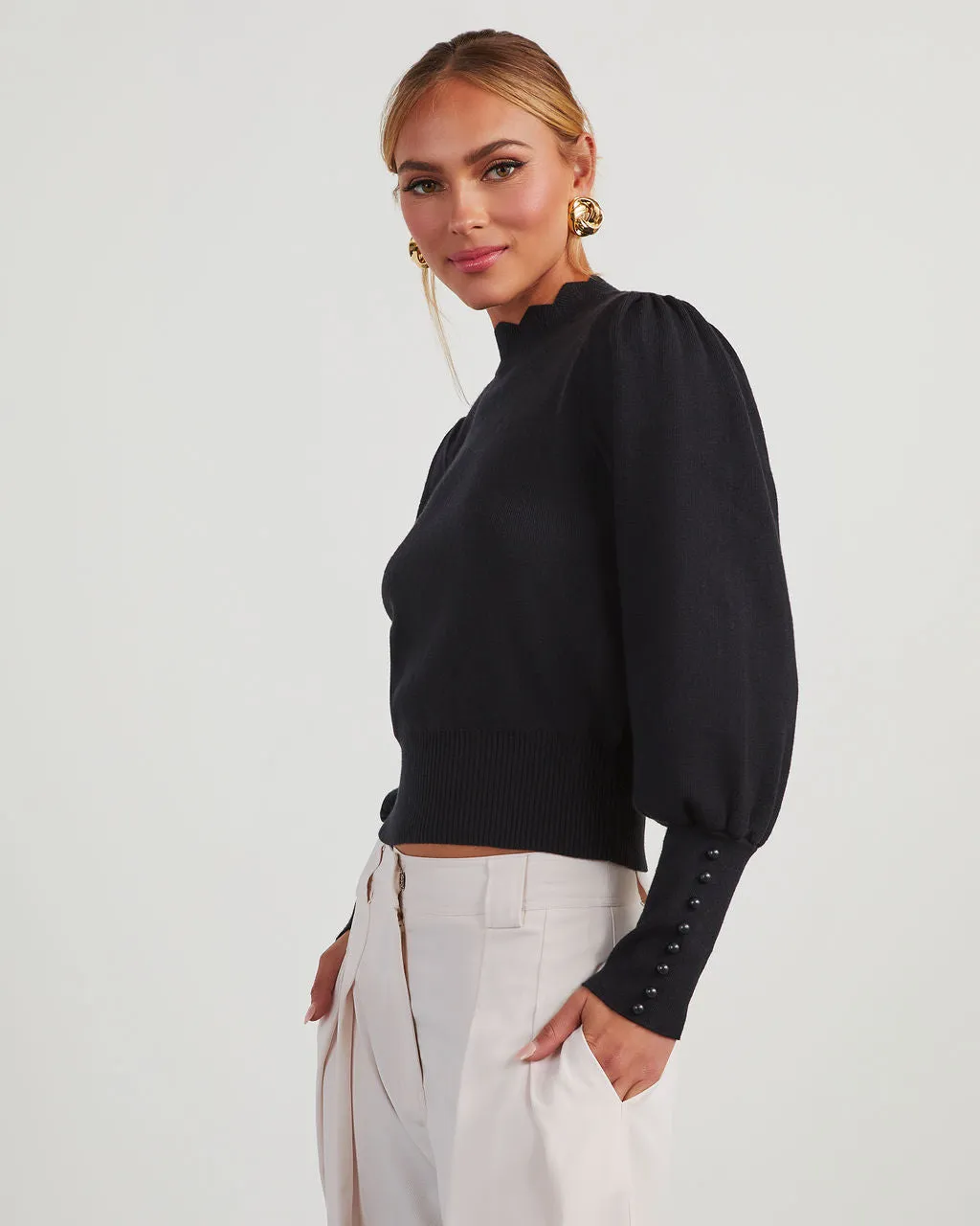 Humphrey Scalloped Mock Neck Sweater