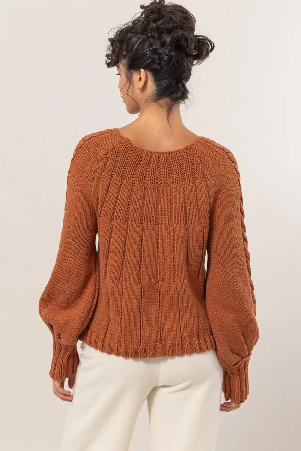 HYFVE Cable-Knit Round Neck Raglan Sleeve Sweater