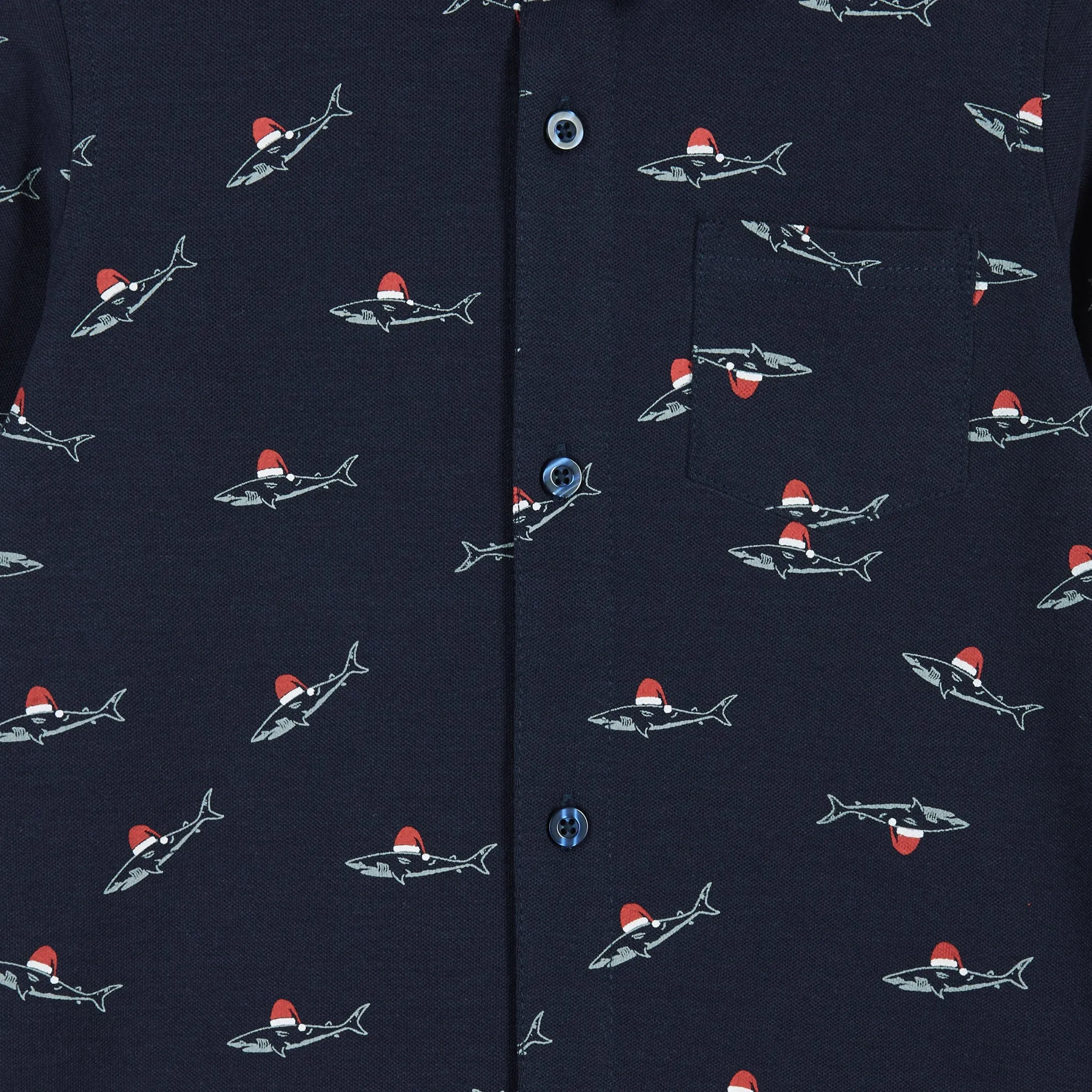 Infant Navy Holiday Sharks Knit Pique Buttondown Set  | Navy