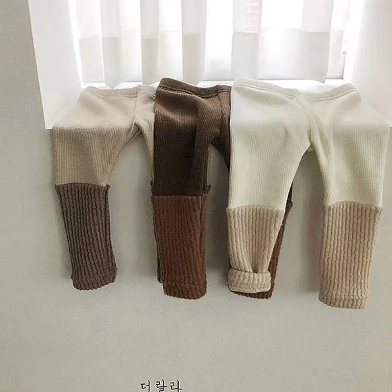 Ins autumn and winter fleece-lined infant stitching leggings for boys and girls baby fashion thin pit warm fleece pants