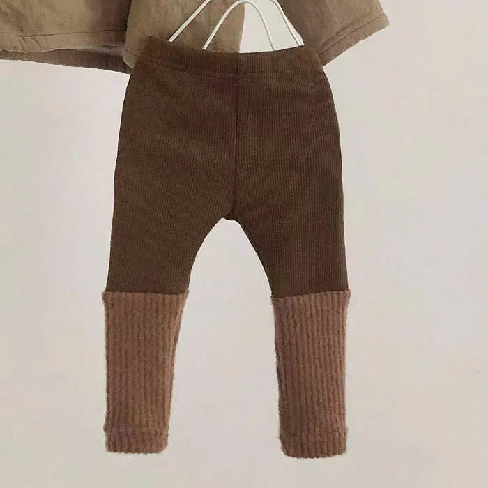 Ins autumn and winter fleece-lined infant stitching leggings for boys and girls baby fashion thin pit warm fleece pants