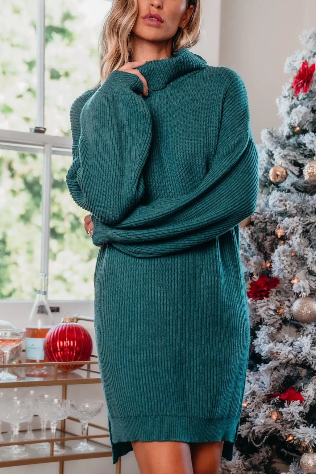 It's A Beaut Turtleneck Sweater Dress - Green - FINAL SALE