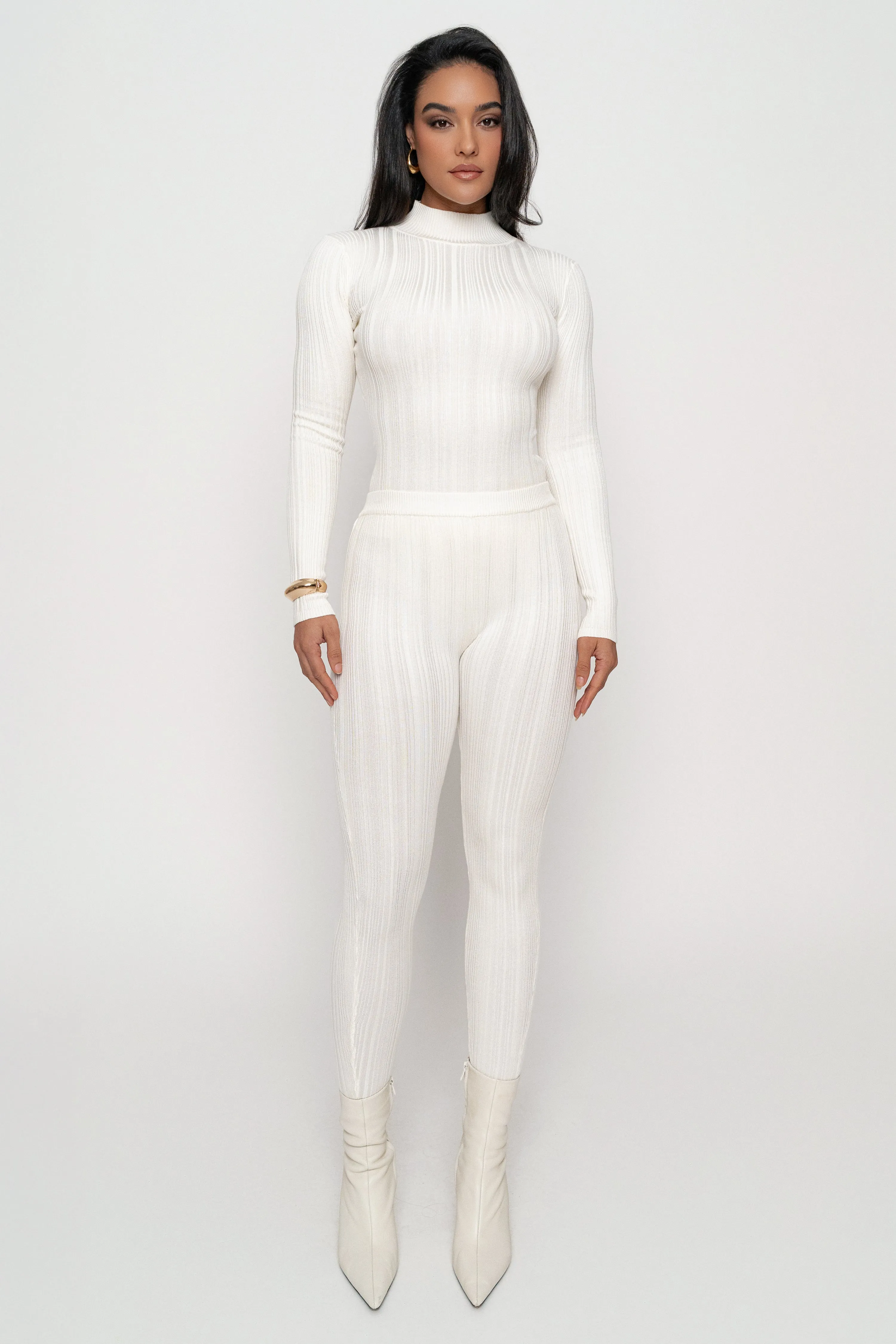 Ivory Ribbed Mock Neck Top