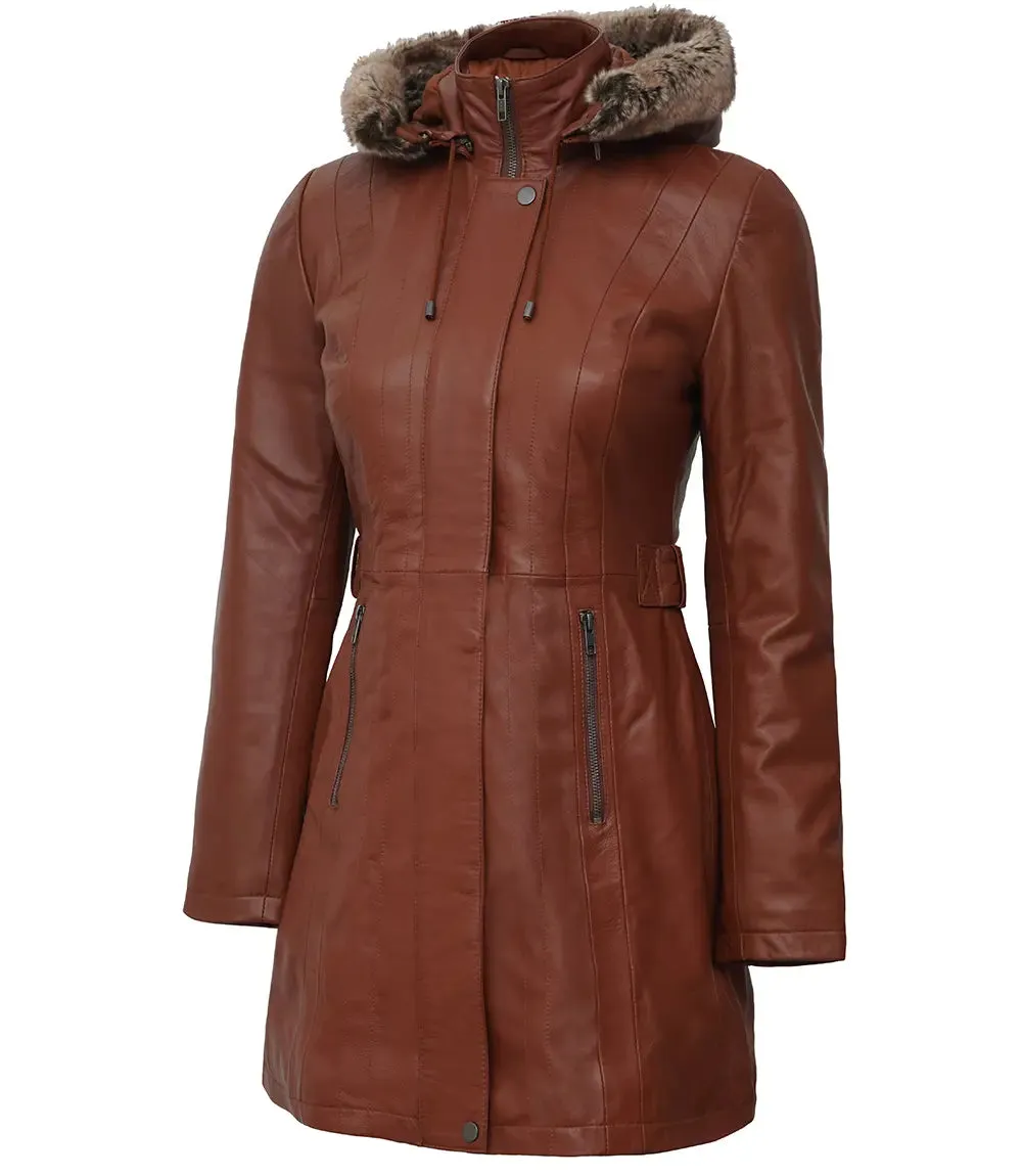 Jean Brown Shearling Coat Womens with Removable Hood