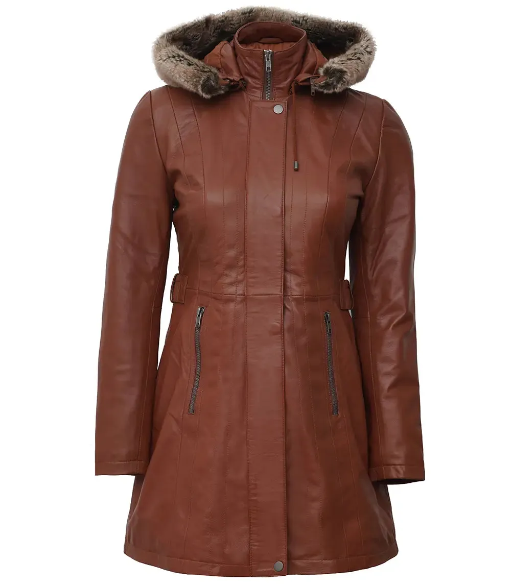 Jean Brown Shearling Coat Womens with Removable Hood