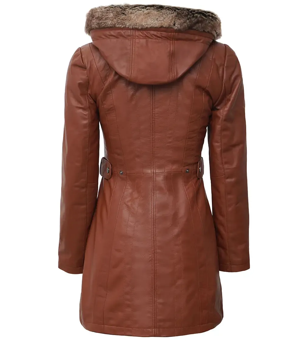 Jean Brown Shearling Coat Womens with Removable Hood