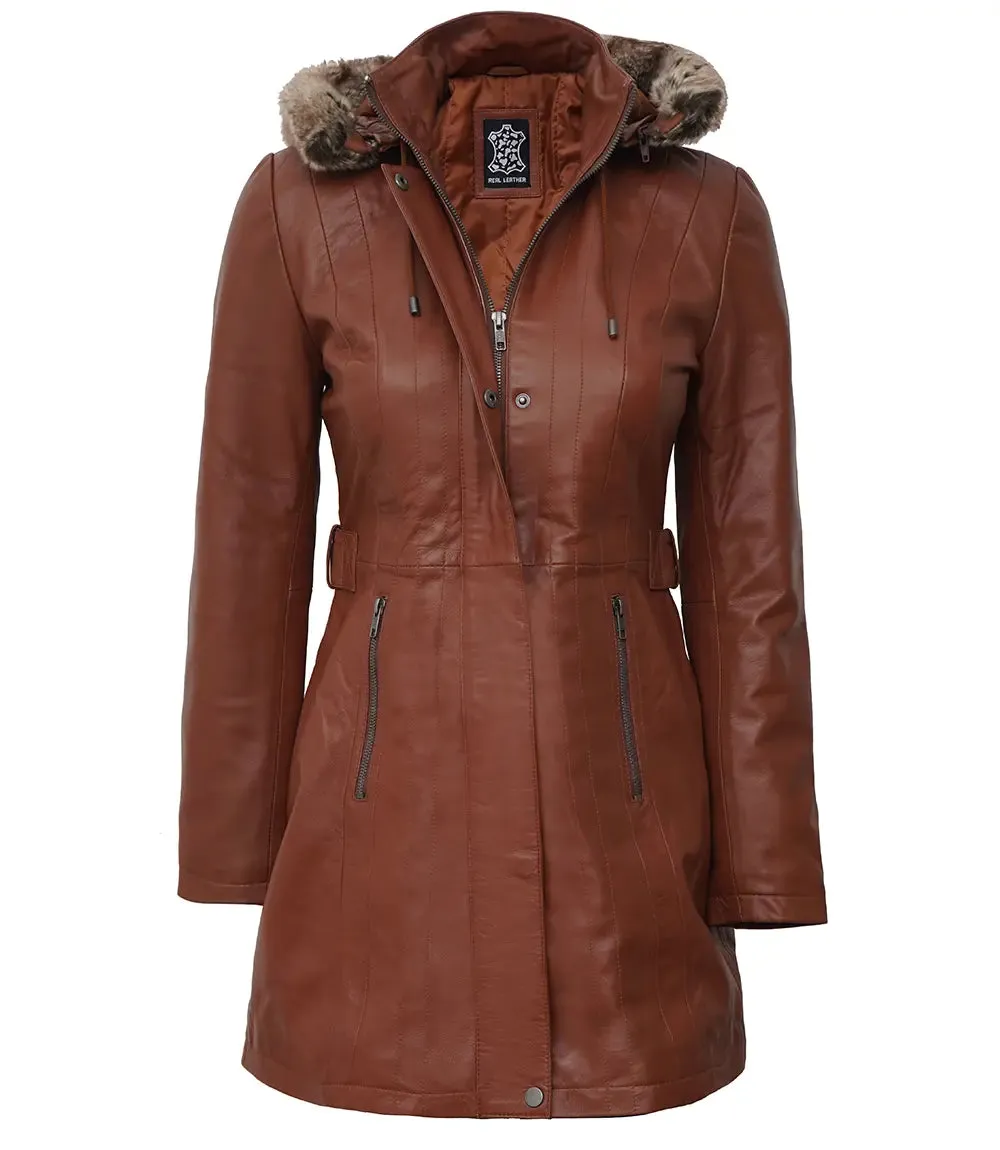 Jean Brown Shearling Coat Womens with Removable Hood