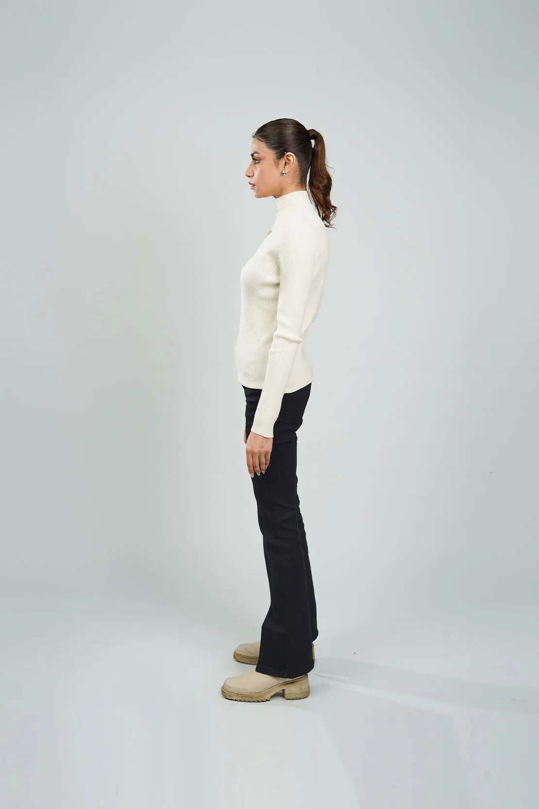 Ladies Turtleneck Ribbed Sweater