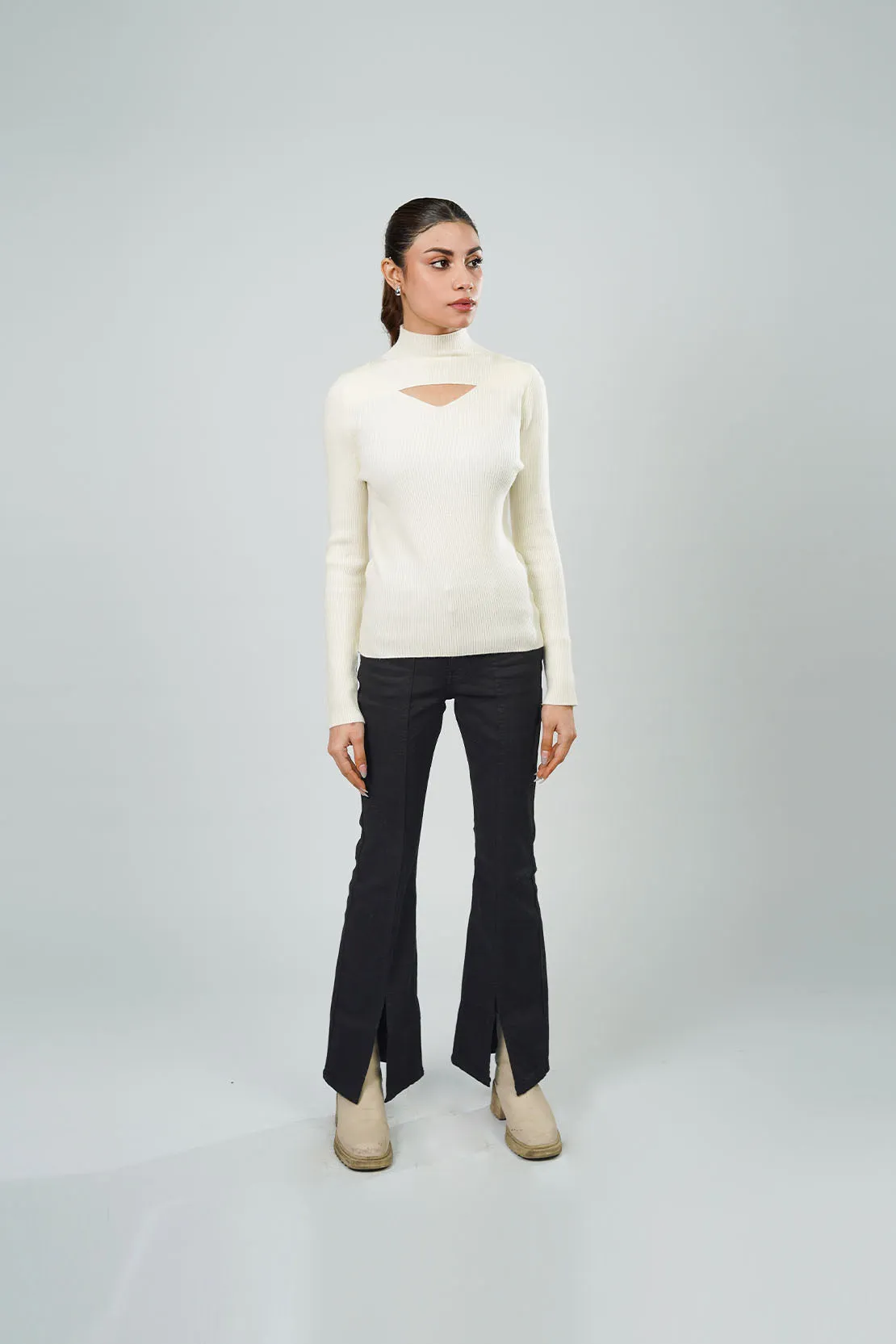 Ladies Turtleneck Ribbed Sweater