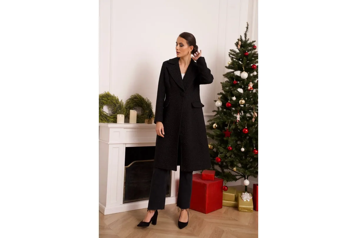 Long Fitted Coat Containing Wool Black