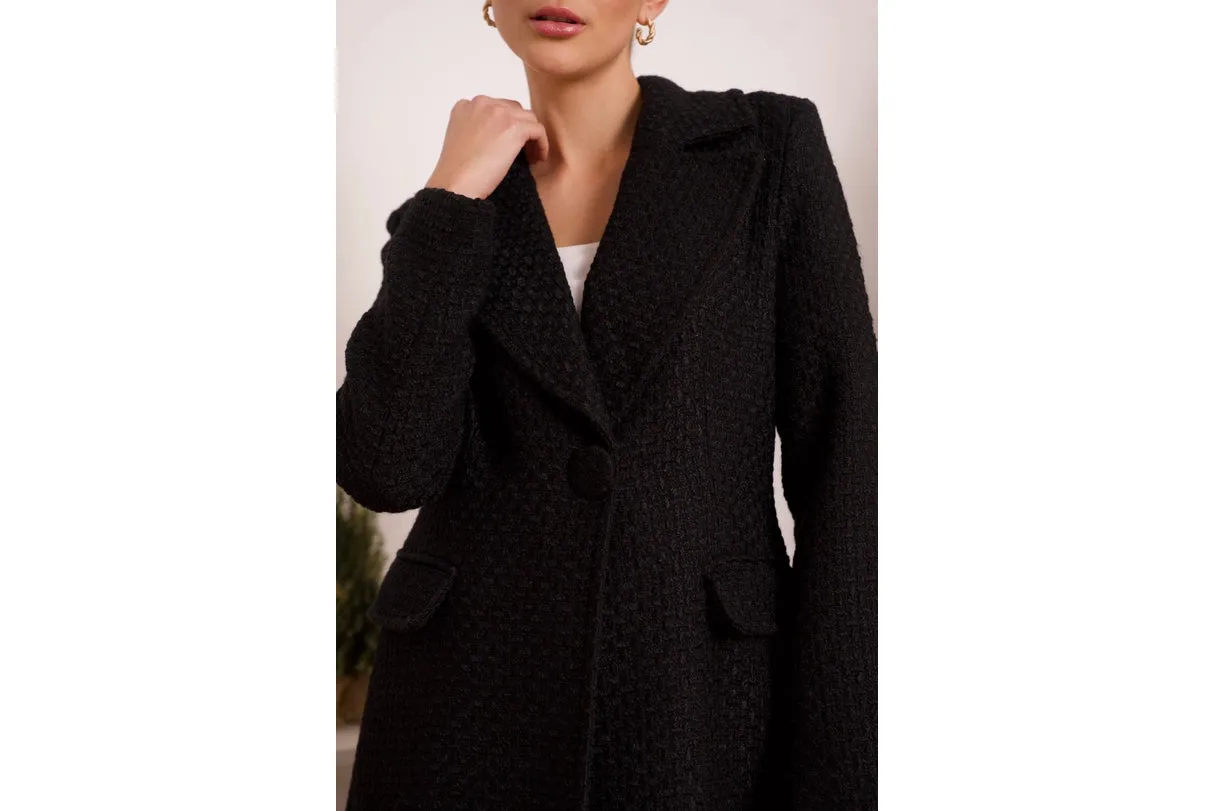 Long Fitted Coat Containing Wool Black