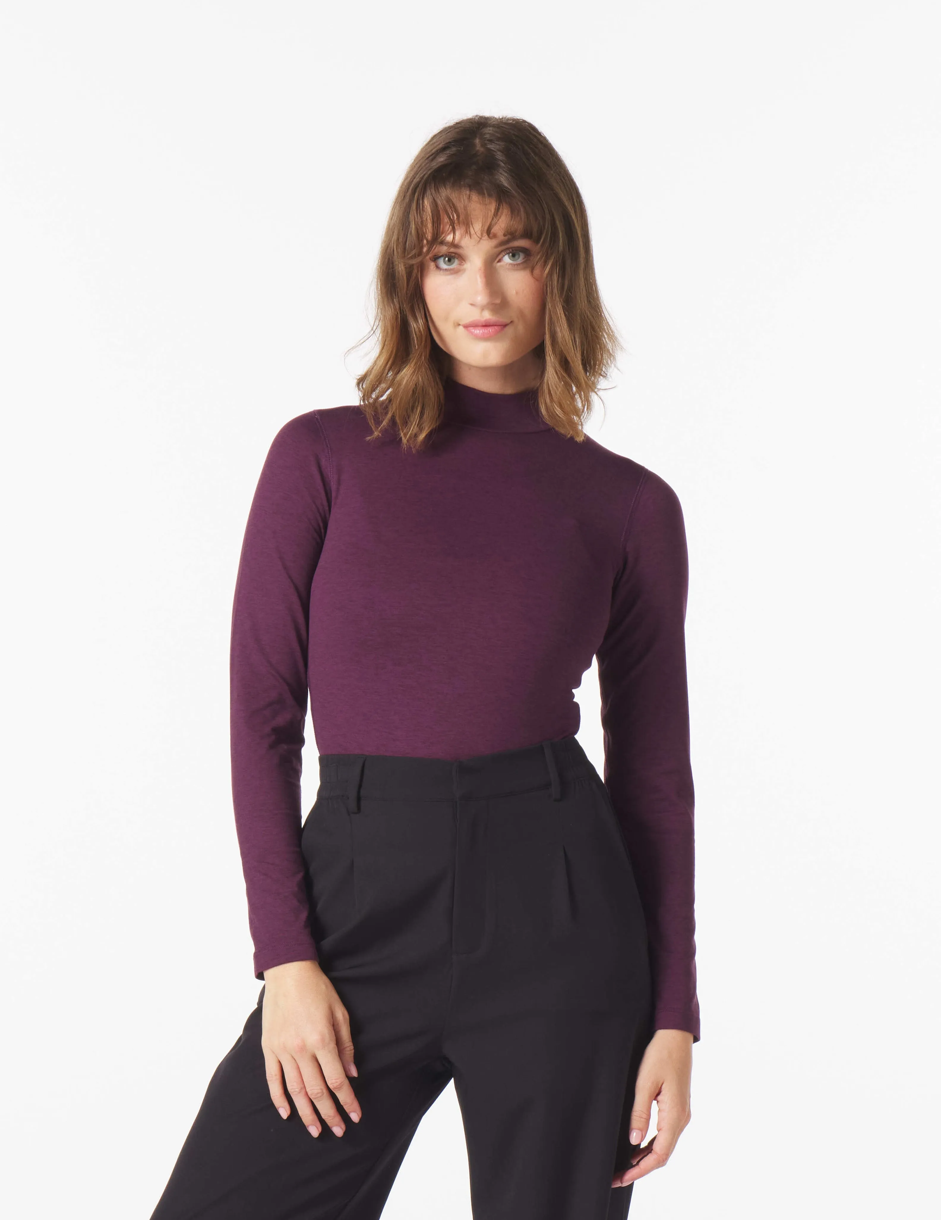 Long Sleeve Mock Neck Body Suit: Mulberry