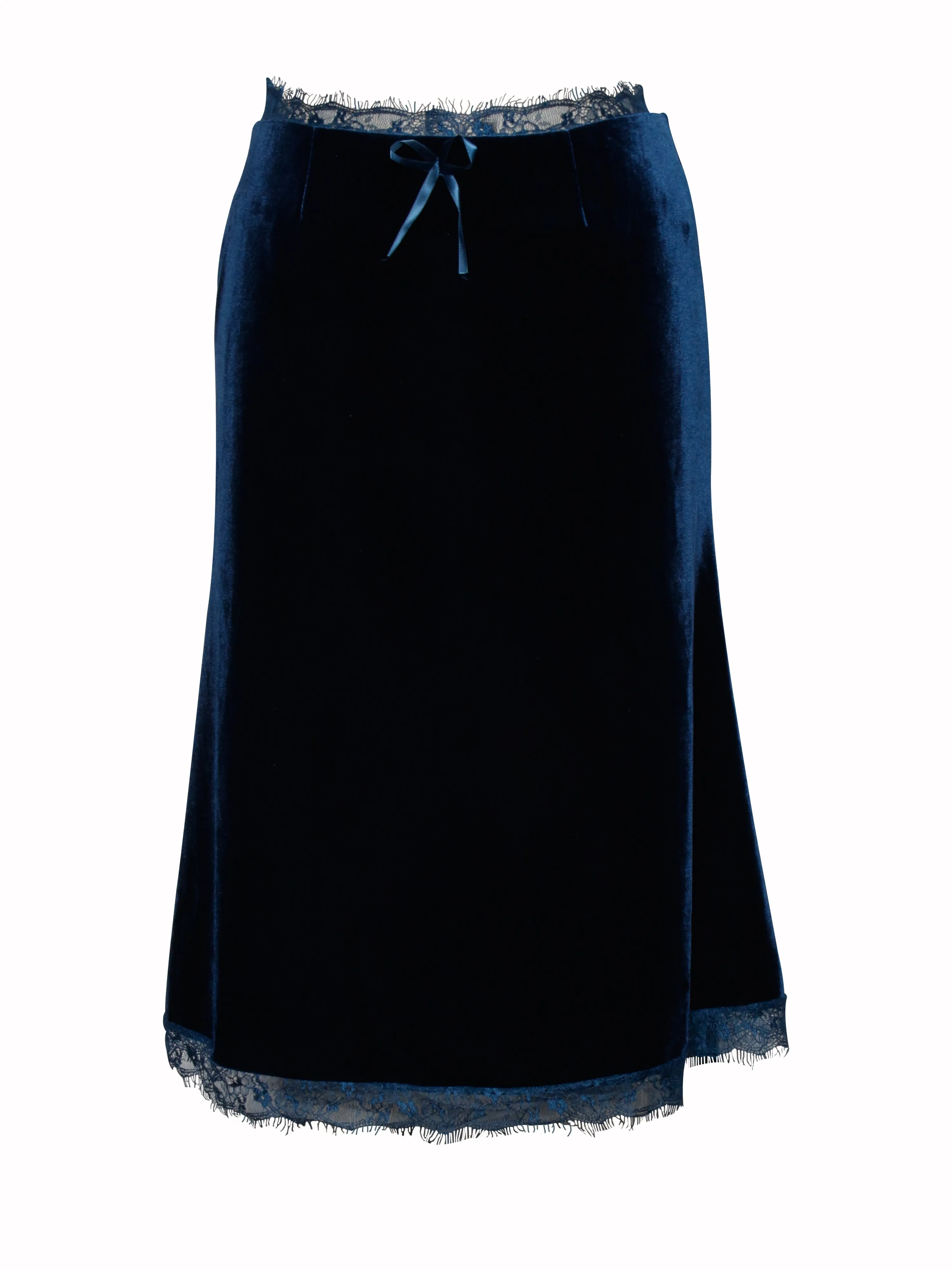 Lorraine Teal Velvet Charming Skirt With Lace Trim