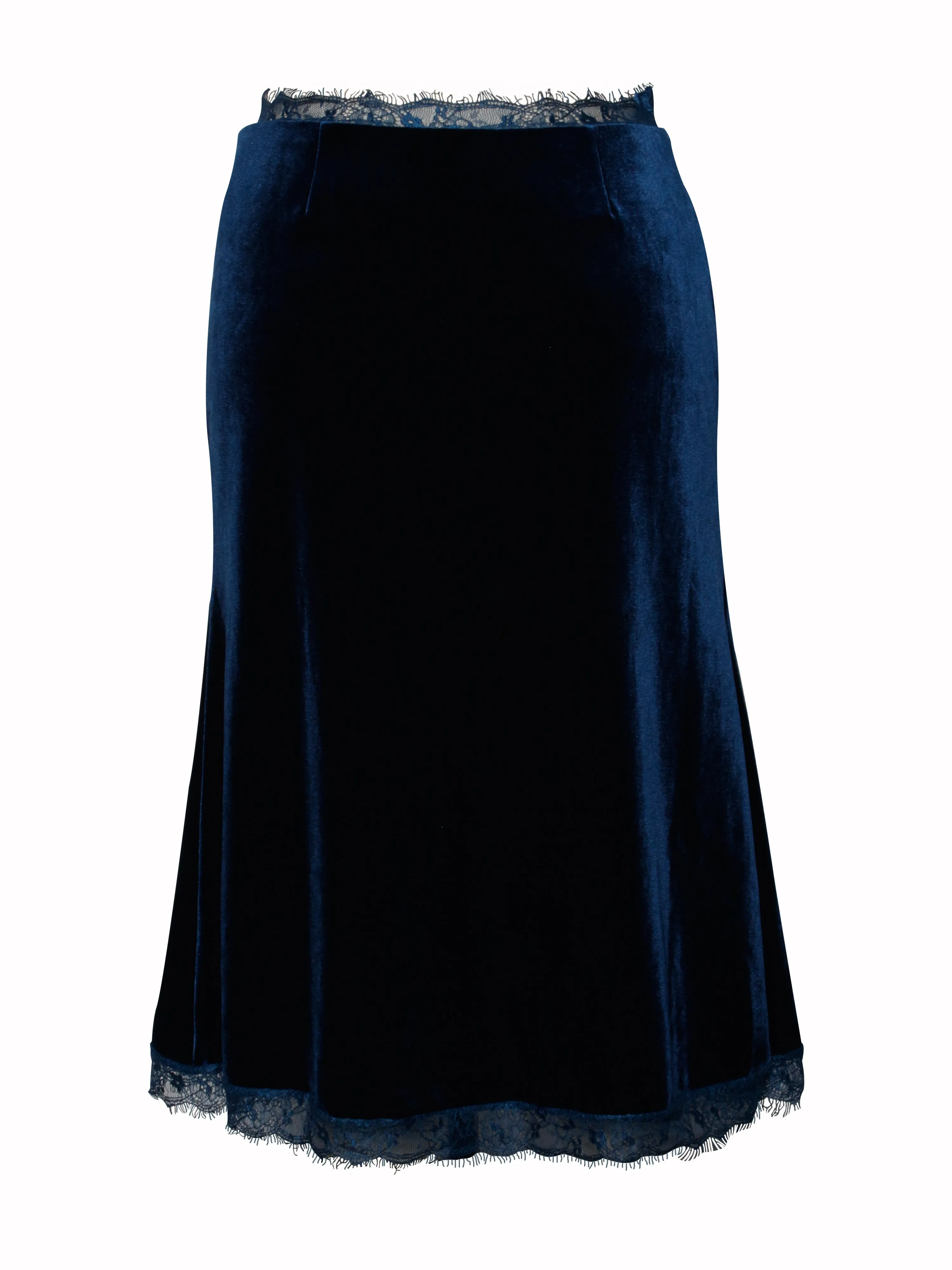 Lorraine Teal Velvet Charming Skirt With Lace Trim