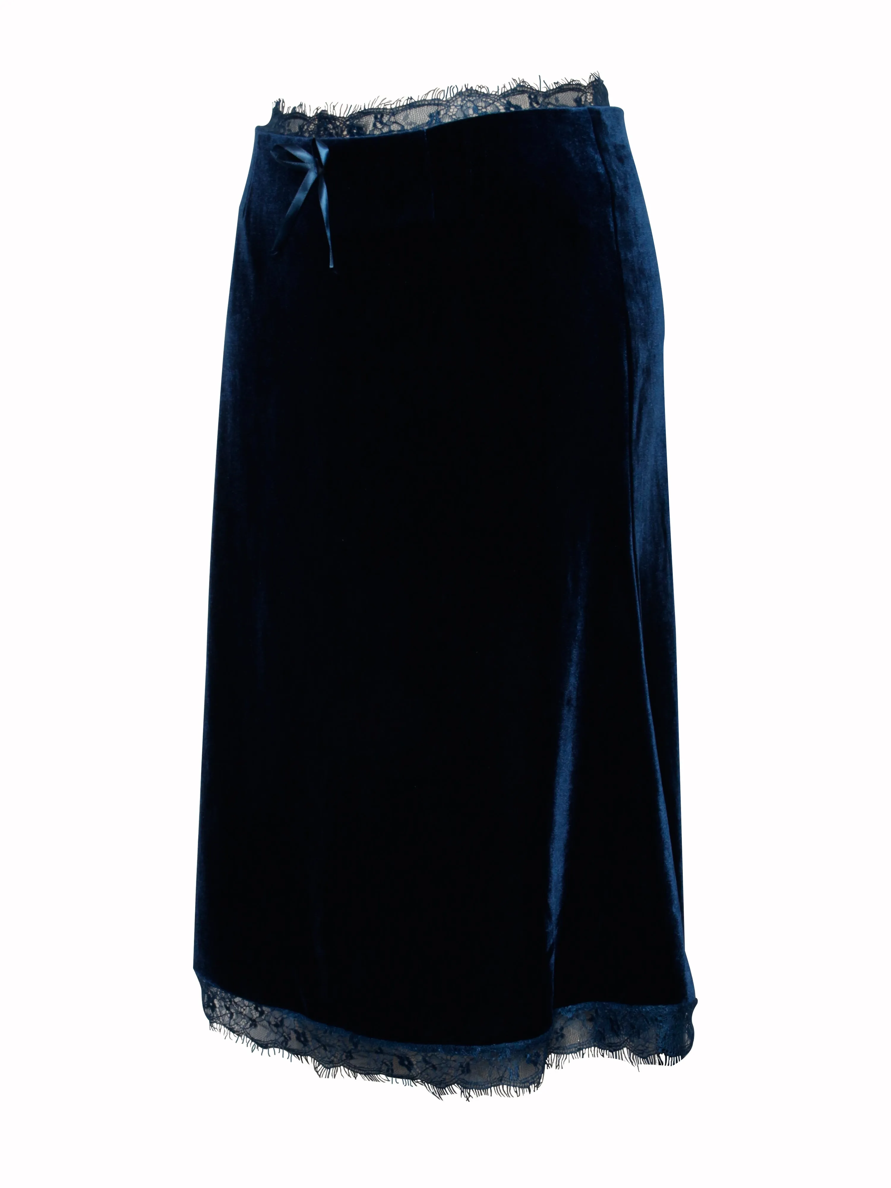 Lorraine Teal Velvet Charming Skirt With Lace Trim