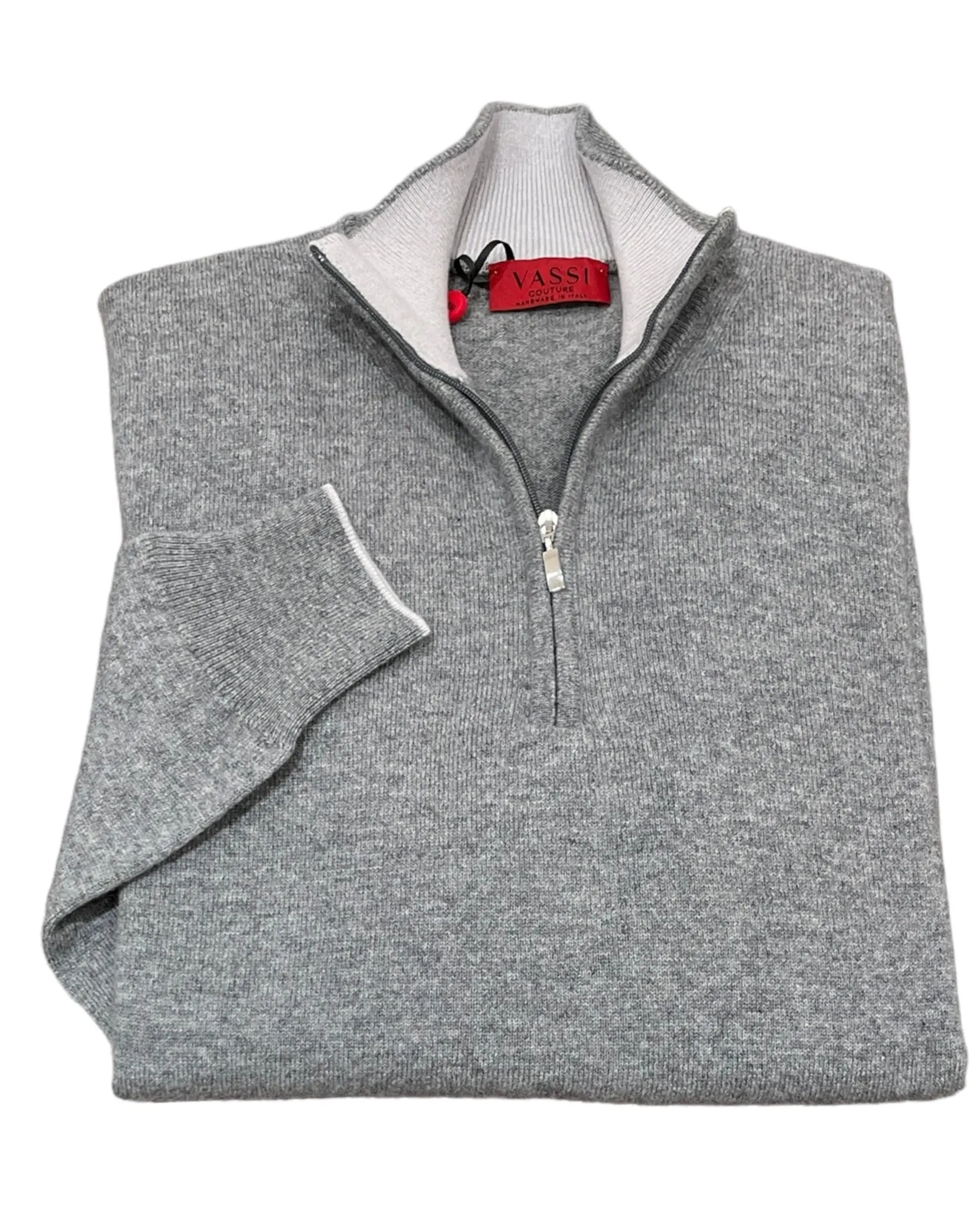 Luxurious Quarter Zip Cashmere Sweater - Grey Flannel/Calcite