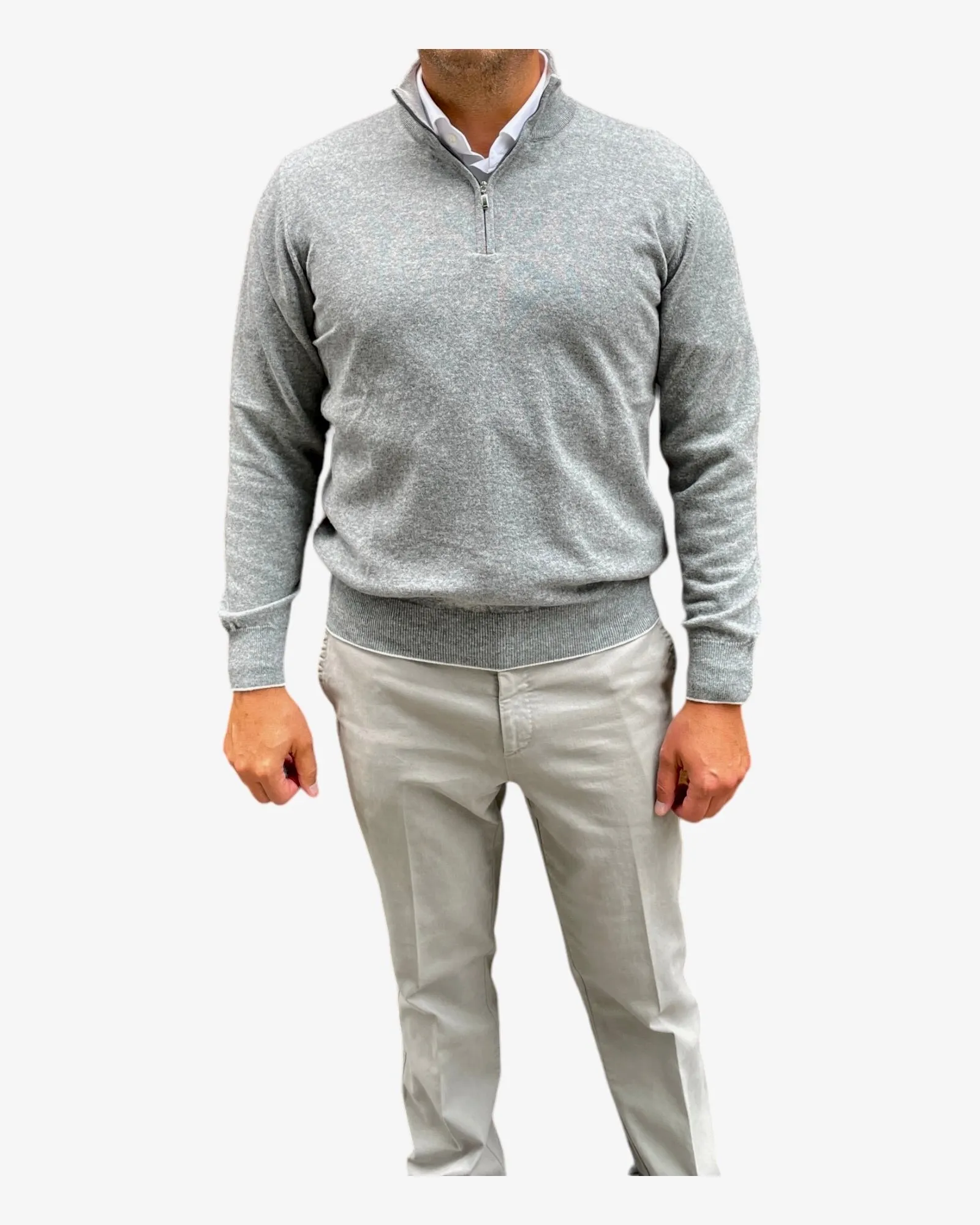 Luxurious Quarter Zip Cashmere Sweater - Grey Flannel/Calcite