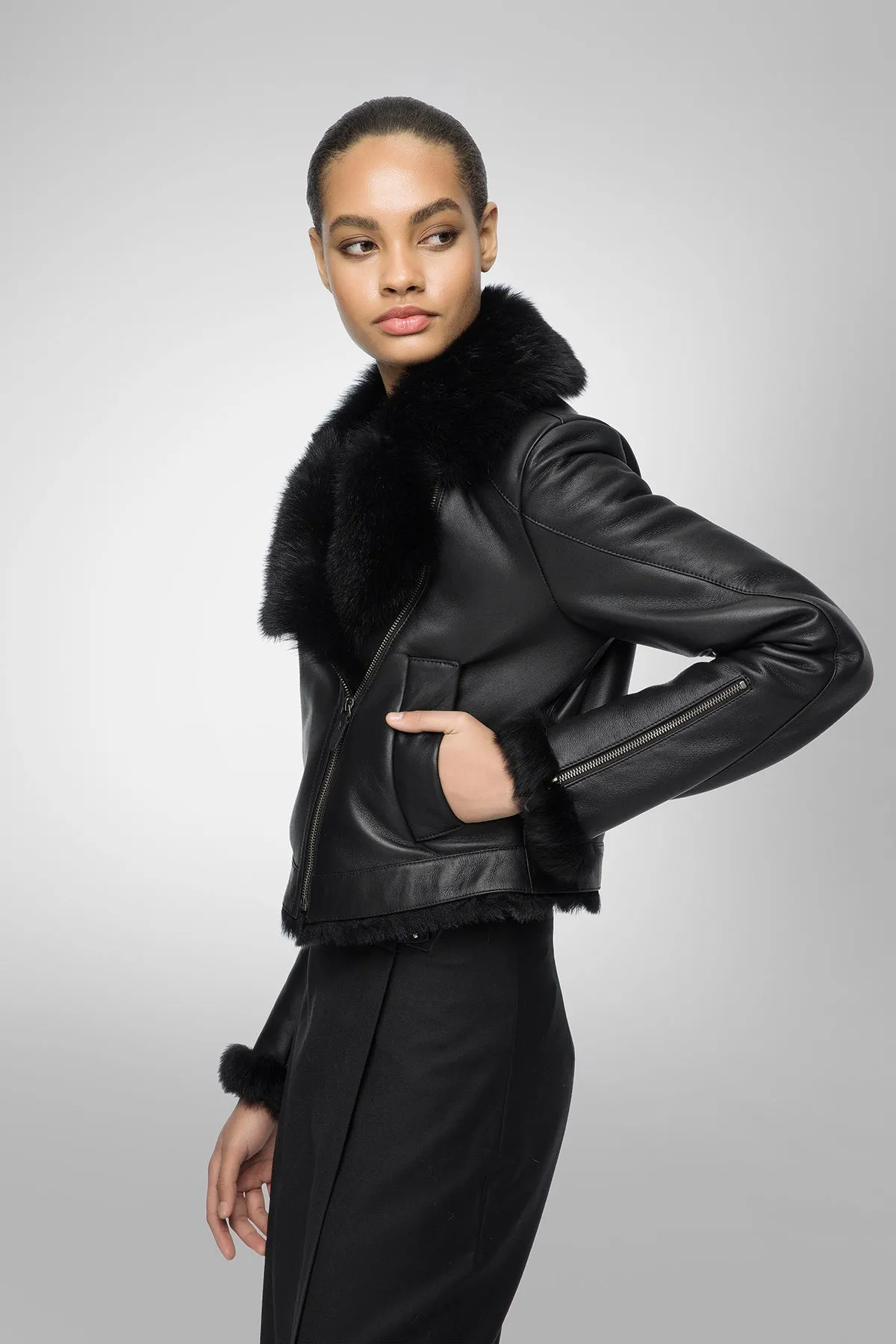 Mandy - Black Shearling Jacket