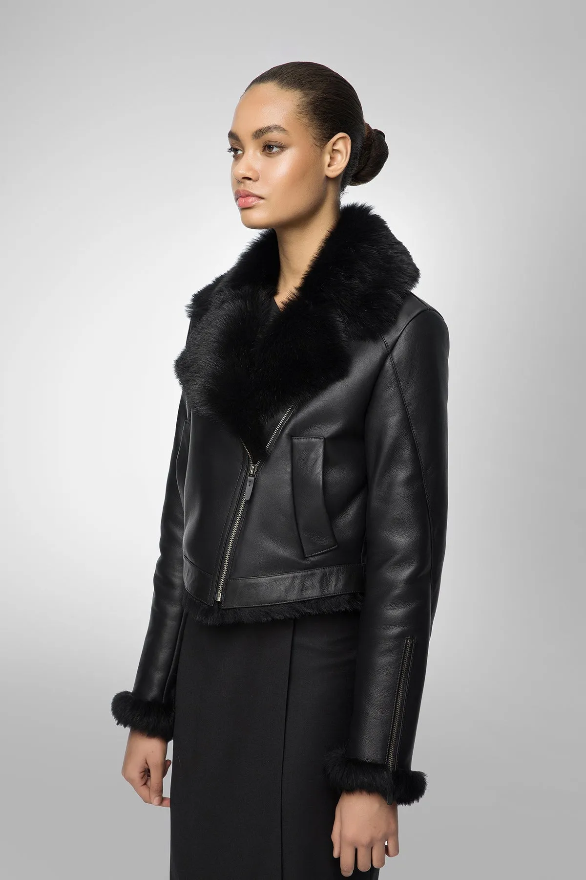 Mandy - Black Shearling Jacket