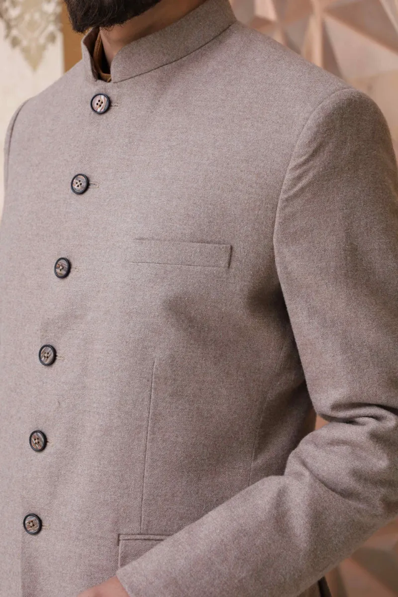 Men Textured Wool Prince Coat Brown