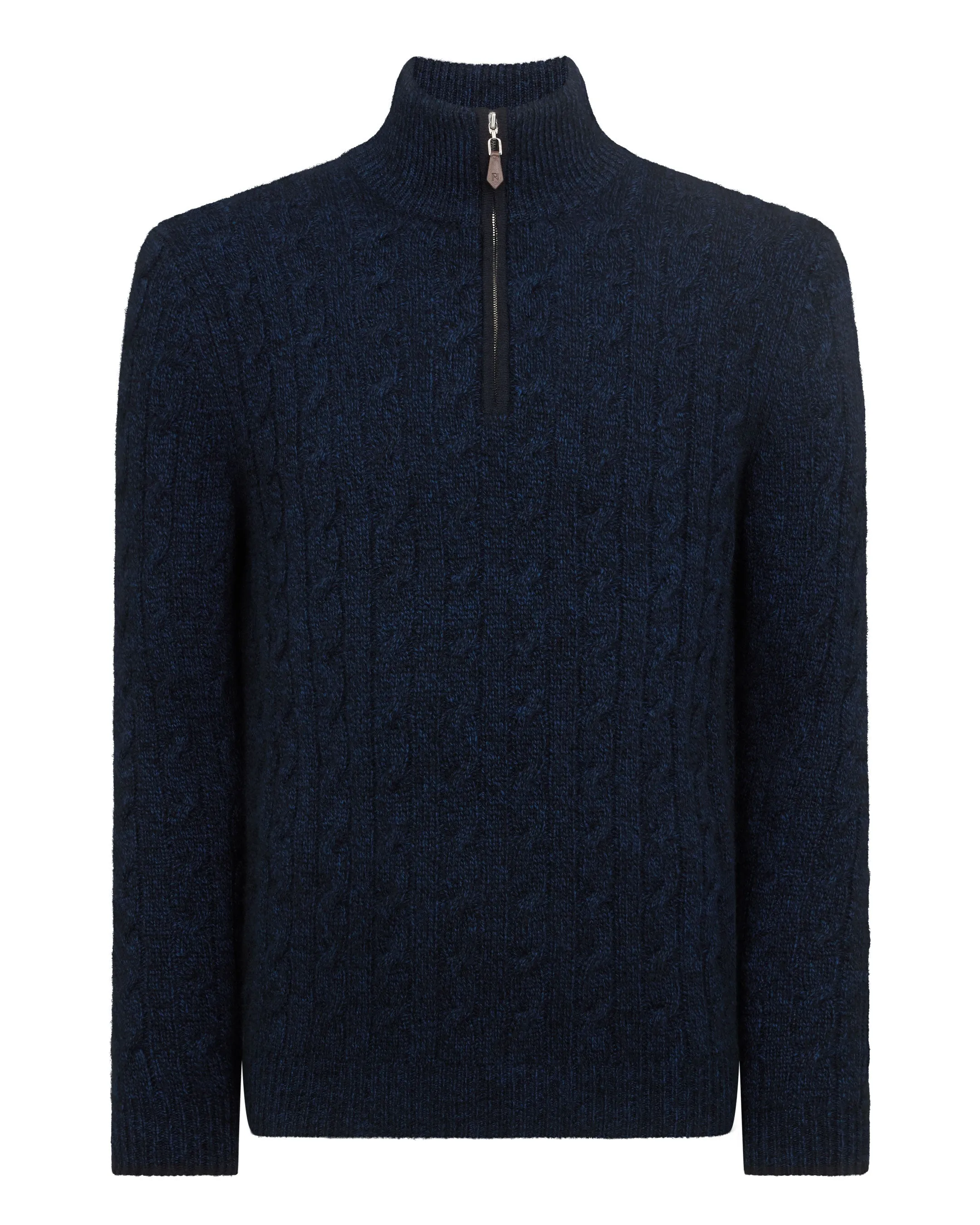 Men's Albemarle Cable Half Zip Cashmere Jumper Navy Blue Melange