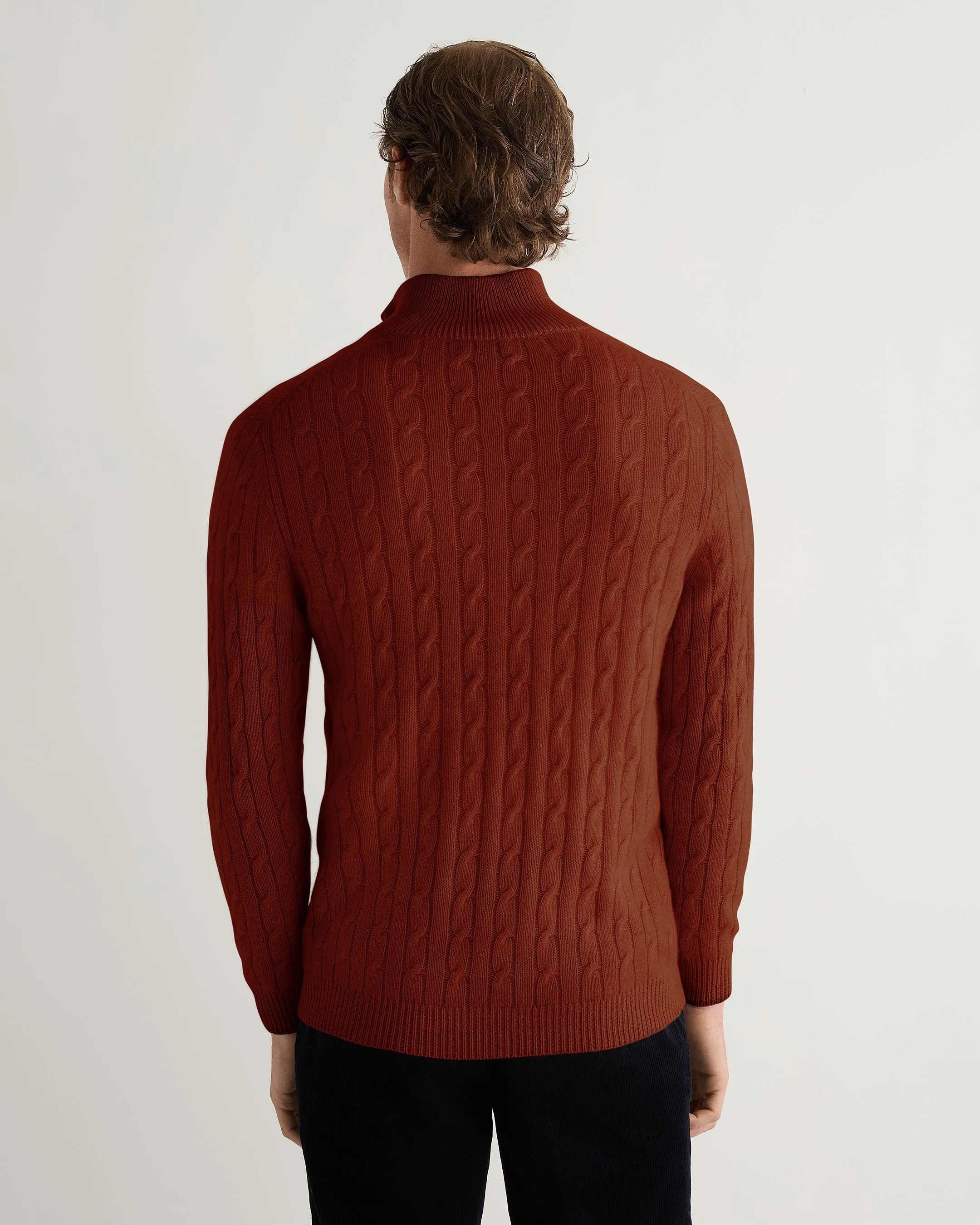 Men's Albemarle Cable Half Zip Cashmere Jumper Spice Orange