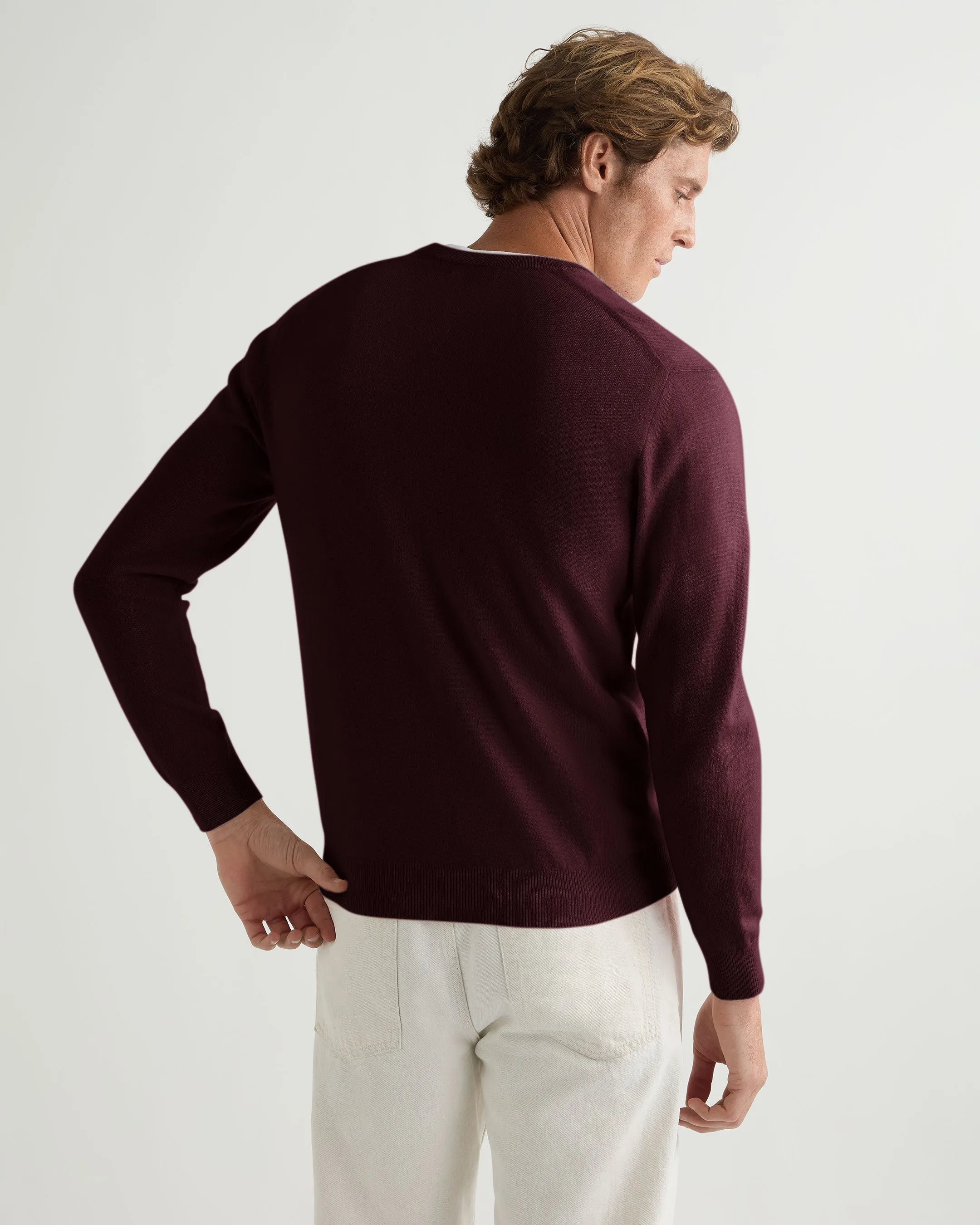 Men's Burlington V Neck Cashmere Jumper Claret Red