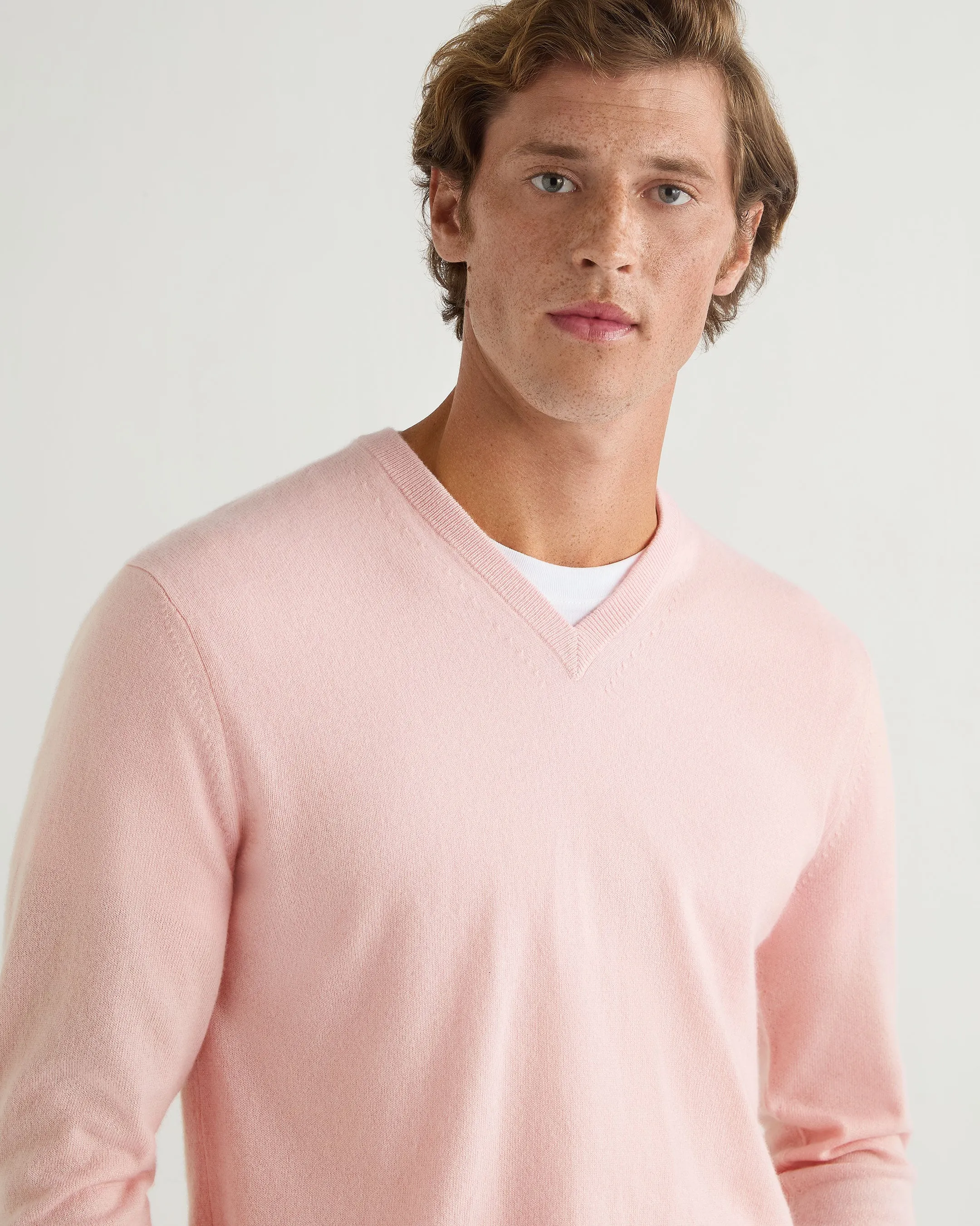 Men's Burlington V Neck Cashmere Jumper Pale Pink