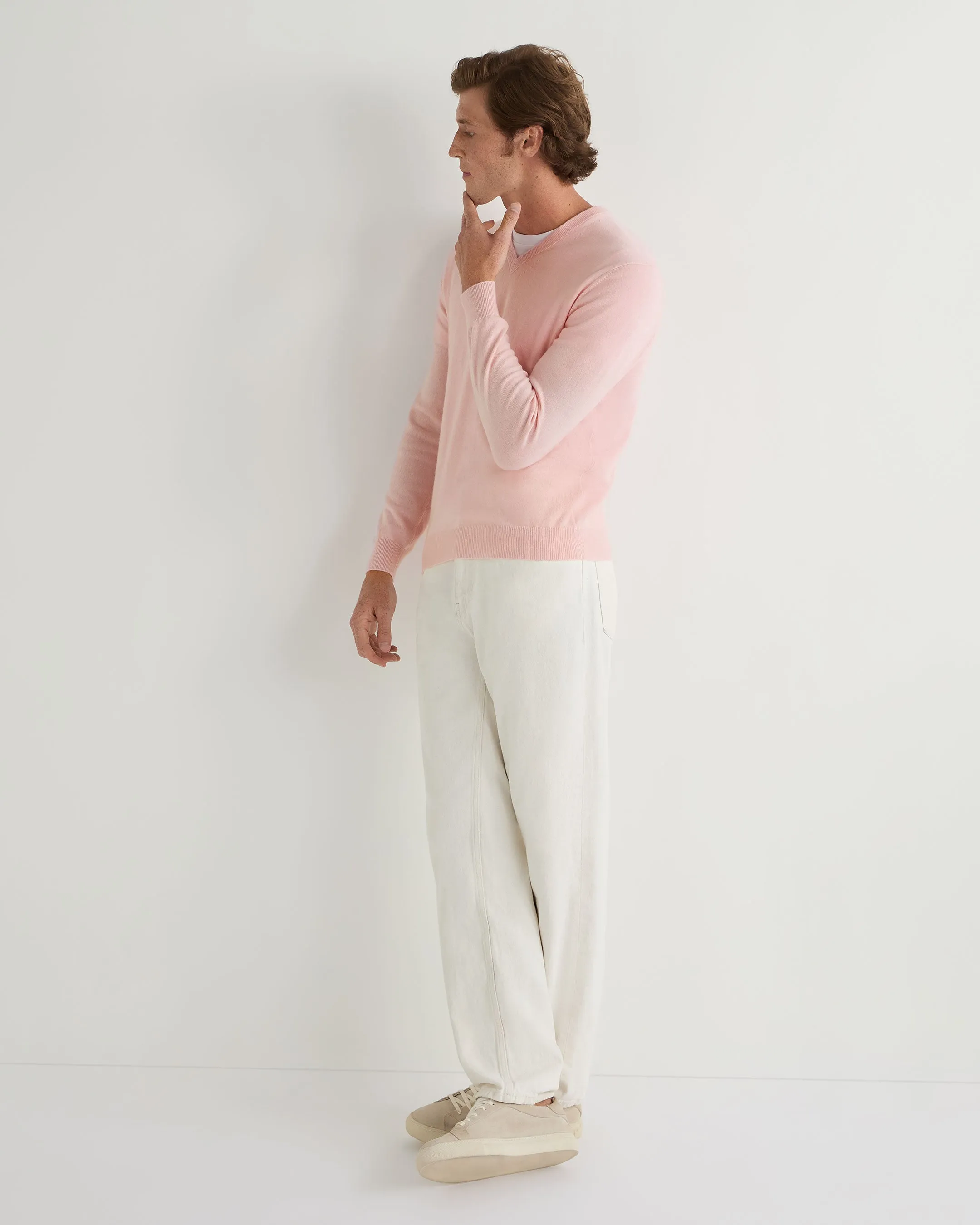 Men's Burlington V Neck Cashmere Jumper Pale Pink