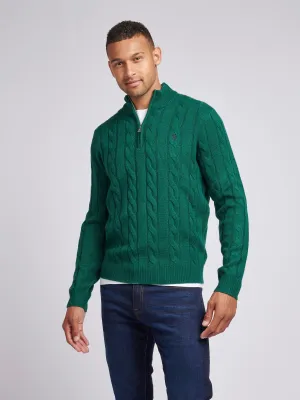 Mens Cable Knit Funnel Neck in Rain Forest