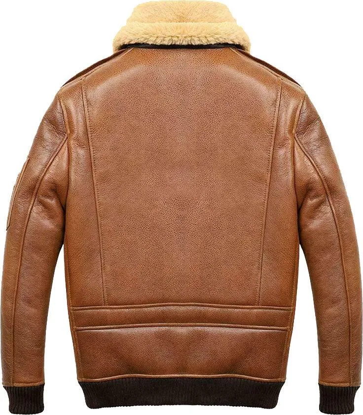 Men's Camel Brown A2 Aviator Shearling Leather Bomber Jacket