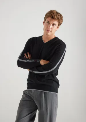 Mens Cashmere V Neck Sweater in Black