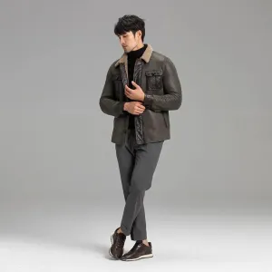 Men's Grey Shearling Jacket - Warm Winter Sheepskin Coat