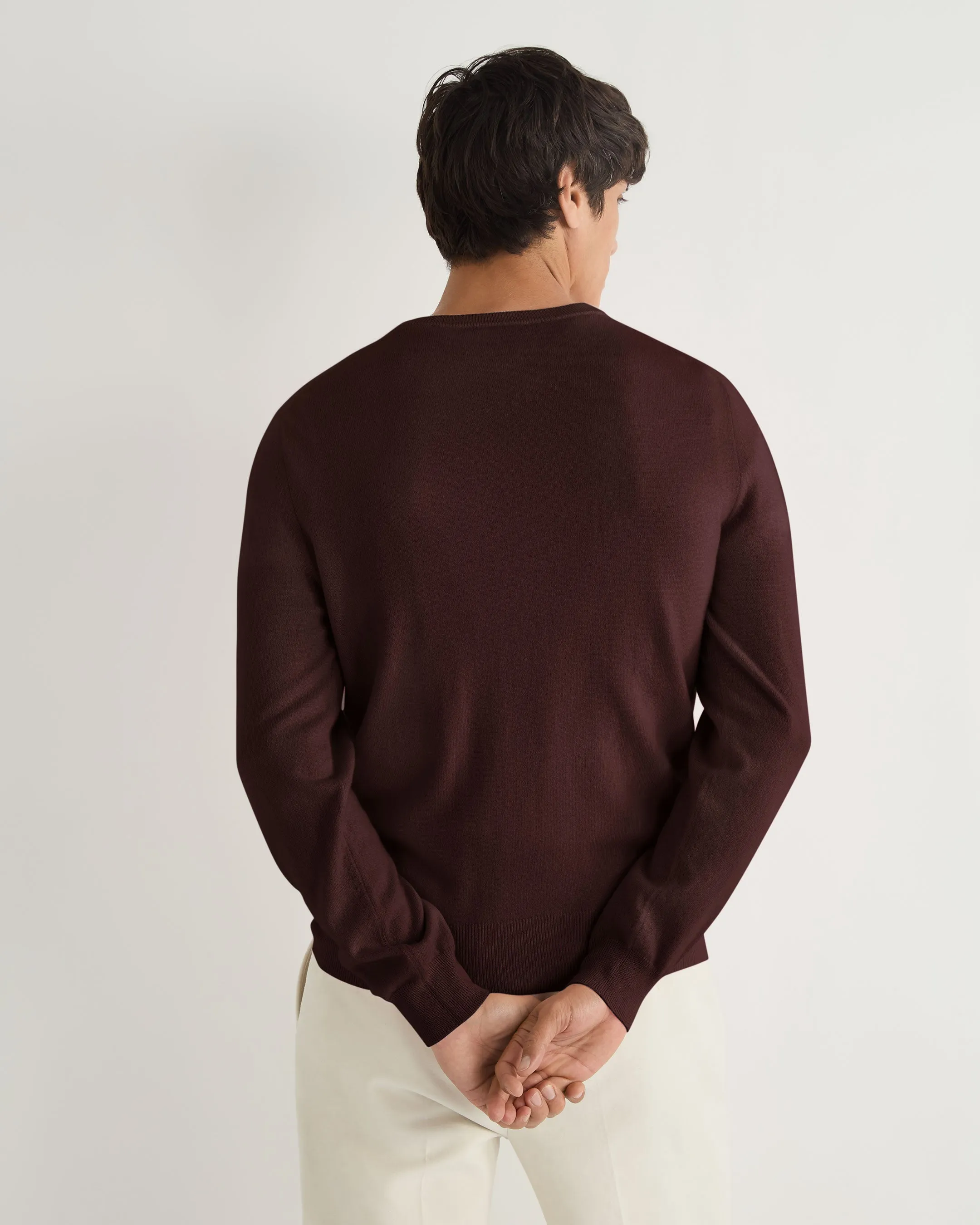 Men's Oxford Round Neck Cashmere Sweater Claret Red